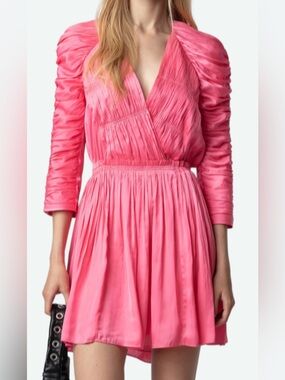 NWT Zadig & Voltaire Realine Satin Dress Ruched Mini - XS